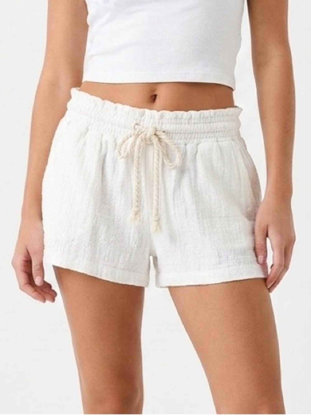 OCEAN DRIVE Ivory Beach Coverup Shorts Linen Rope Belt Size S Small EUC KP $40
